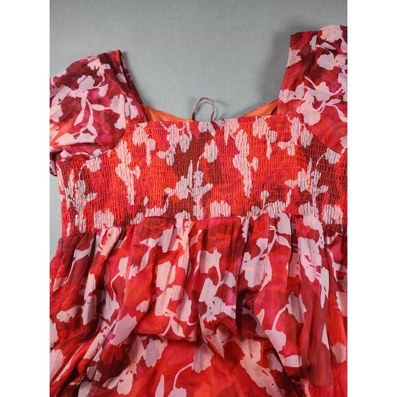 Torrid Midi Dress Size 4X Shady Rose Floral Sheer Overlay Smocked Sweetheart Tie - Picture 12 of 12